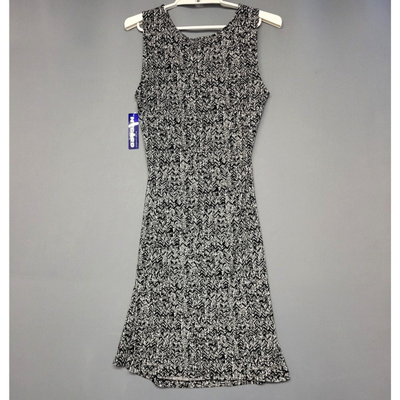 Peter Nygard Runched Sheath Dress Womens 10 Black White Sleek Modern Polished - Picture 10 of 11